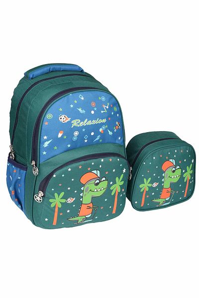 Relaxion Green Dinosaur Primary School Bag with Lunchbox 1340-2