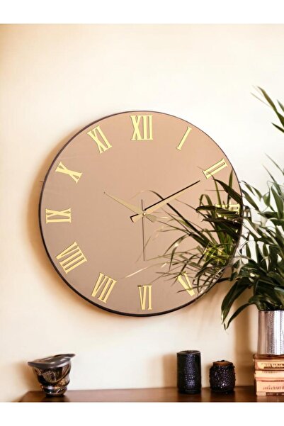 Galaxy Premium Serisi Aynalı 50 CM Sessiz Akar Roma Rakamlı Duvar Saati Bronz