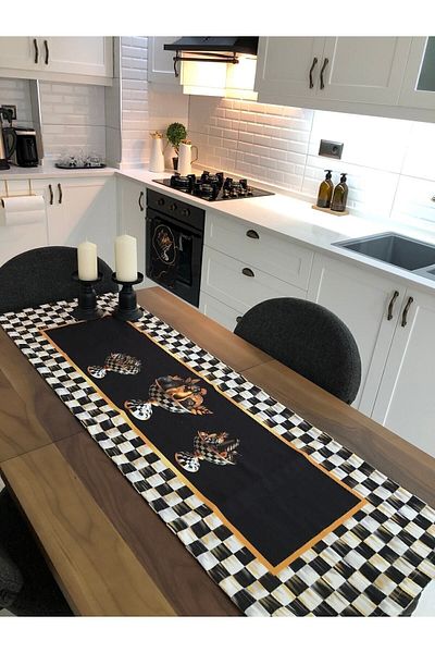 Ayd Home 2-Piece Pumpkin Pattern Checkered Kitchen Set Runner Oven Cover Gift Christmas New Year Ranir New Year Mother's Day