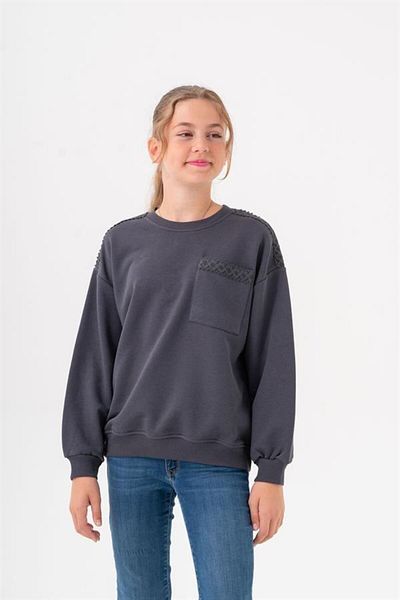 BOYS AND GİRLS Пухкав момичешки суитшърт с райета на раменете и джобовете