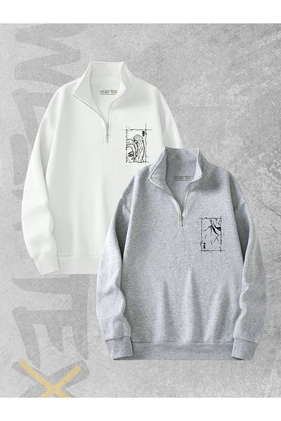 WEARTEX 2-Piece Half Zipper Joker and Harley Queen Printed Lover Couple Sweatshirt