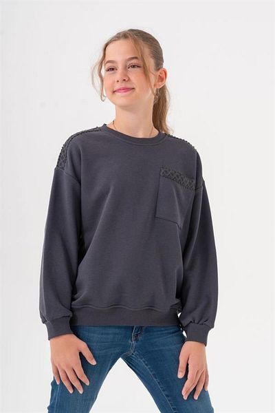 BOYS AND GİRLS Пухкав момичешки суитшърт с райета на раменете и джобовете