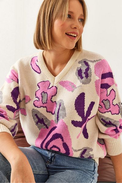 Bianco Lucci Mehrfarbig gemusterter Strickpullover für Damen