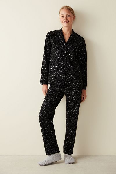 Penti Cămașă cu mânecă lungă Dark Sky Set pijama neagră