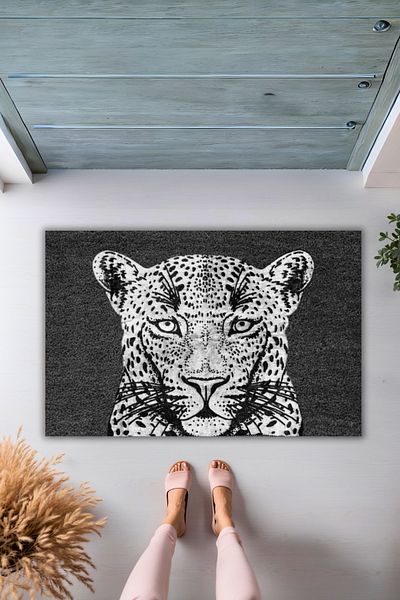 Dormot Home Modern Digital Print - Black Floor Tiger Mat - Door Mat
