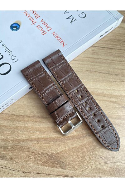Prizma 22mm Koyu Kahverengi Croco Hakiki Deri Saat Kordonu.