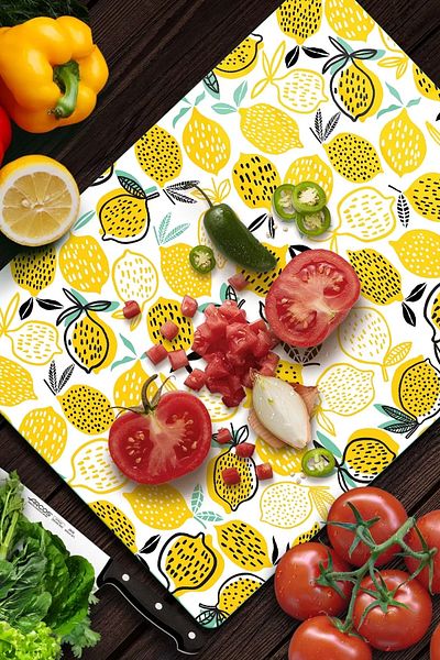 Decovetro Glass Cutting Board and Presenter Vintage Lemon Patterned 30cm X 40cm