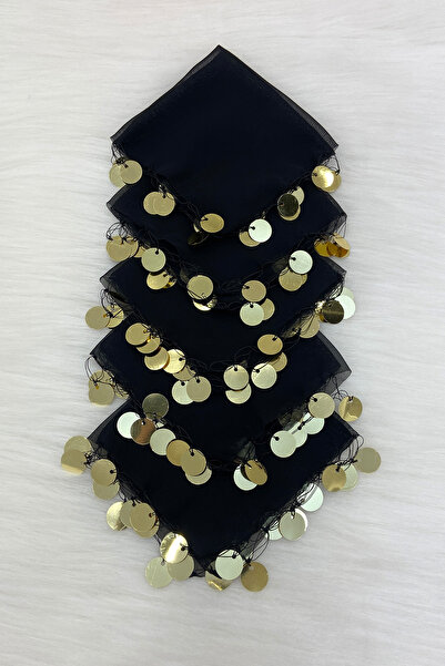 ZEYMERADE Siyah Gold Şifon Halay Mendili 1 Adet, Gelin Damat Düğün Kına Sünne...