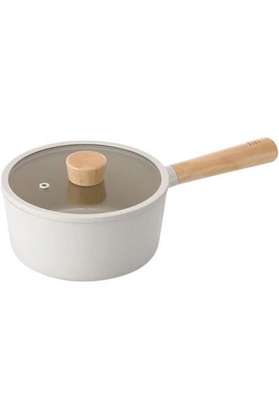 NEOFLAM ,Fika,Non Stick,Saucepan 18cm,Wood Handle,Suitable for stove & Induction,Off White Sand