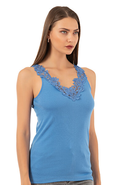 ÖZKAN underwear Özkan 2001 Women's Cotton Ribbed Lace Laced Magnolia Tank Top