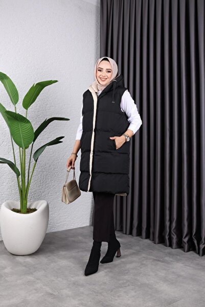 HARMAN BUTİK Women's Double Sided Wearable Puffy Vest