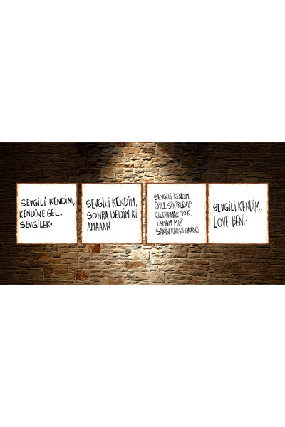 Hayal Poster Özlü Sözler 4 lü 20x20 Retro Ahşap Mdf Poster ÖS1001