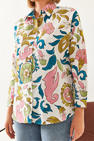 Bianco Lucci Casual λινό γυναικείο πουκάμισο - με πολλά σχέδια, Model60101024