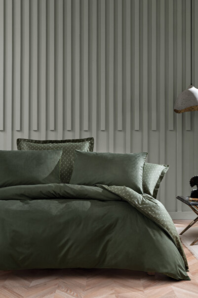 Yataş Charme Arwin Oversize Velvet Satin Duvet Cover Set - Khaki