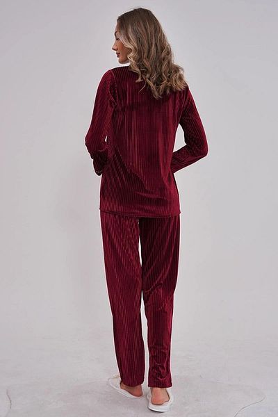 Mecit Pijama Set de pijamale cu mânecă lungă, guler de cămașă, cu nasturi, din catifea