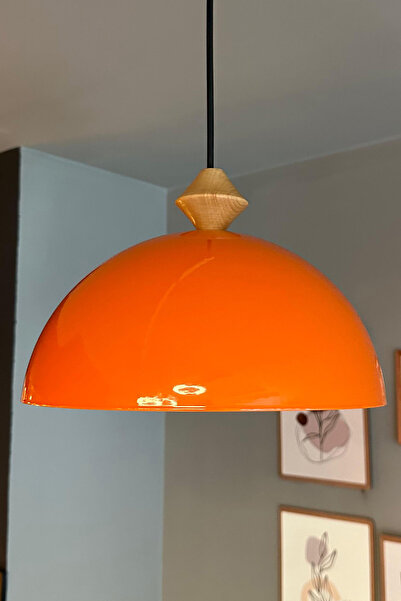 Bamyum Yimpi Parlak Turuncu Avize Q Ahşap Tekli Sarkıt Salon Kuaför Cafe Dekoratif Aydınlatma Pastane