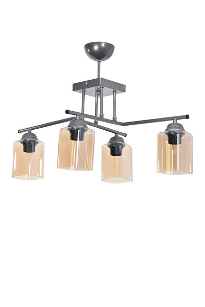 Modavize Ecem Modern Tasarım Salon Mutfak Yatak Odası Gri Renk Bal Camlı 4 lü Avize