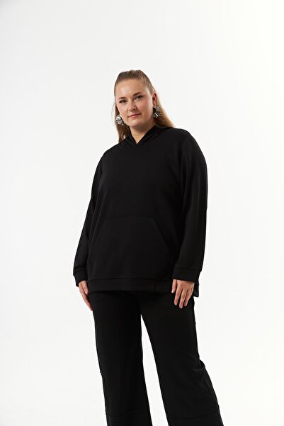 RMG Black Modal Sweatshirt - Kangaroo Pocket, Large Size