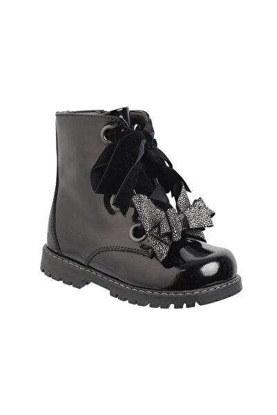 Bebbini Jessica-Fiyonklu Siyah Rugan Kız Çocuk Botu