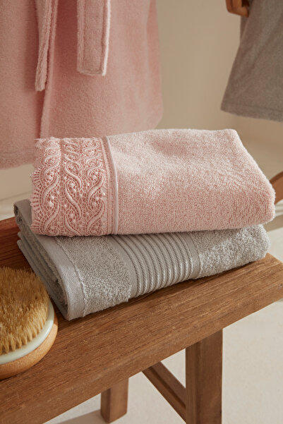 Karaca Home Foster 9 Piece Lace Family Bathroom Set - Powder-Gray