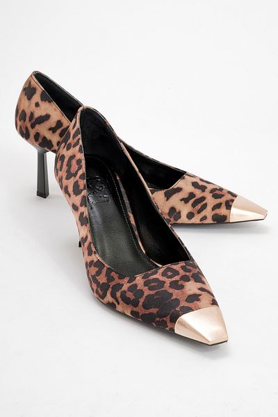 LuviShoes حذاء MOANDA نسائي أسود أصفر منقوش بكعب رفيع