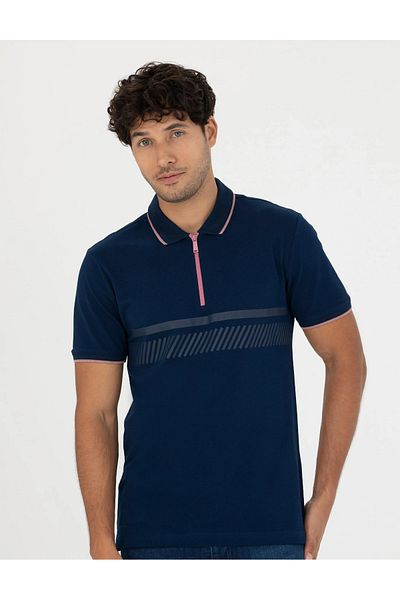Pierre Cardin Μπλουζάκι με γιακά πόλο Navy Blue Slim Fit Ανδρικό με ημιφερμάκι