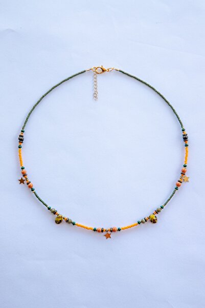 Lila Rosa Cam Boncuklu Etnik Otantik Kolye