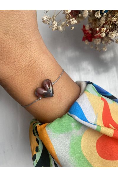 BAE ATOLYE Gray Murano Glass Beaded Gray Rope Heart Bracelet