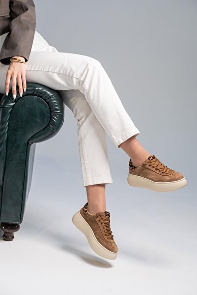 FS KOMBİN COLLECTİON Nemi Kadın Camel Süet Hakiki Deri  Spor Ayakkabı