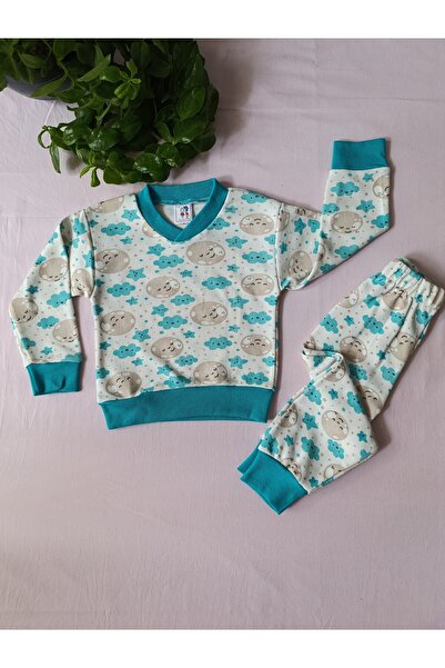 ay ve bulut desen çocuk pijama takımı pamuklu