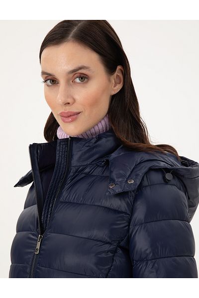 Pierre Cardin Navy Blue Hooded Quilted Coat 50297332 -Vr033