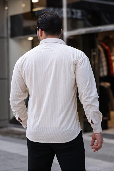 Valiberta Çift Cepli Dolgu Fitilli Erkek Kadife Gömlek - Taş