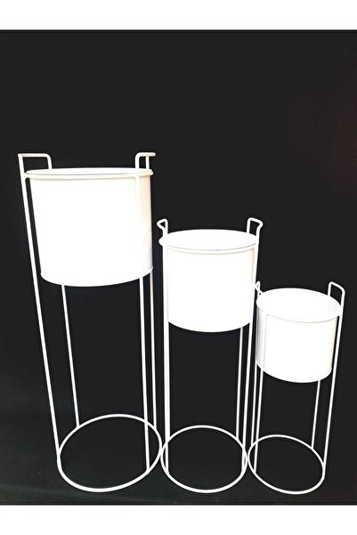Genel Markalar Ayaklı Metal Çiçek Saksılık 3'lü Beyaz