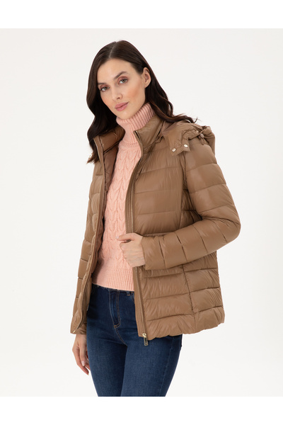 Pierre Cardin Brown Hooded Quilted Coat 50297332-Vr015