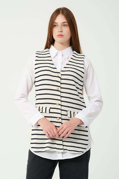 Hatun Atila Λευκό ριγέ LineunAtila Knitwear Γιλέκο 7707