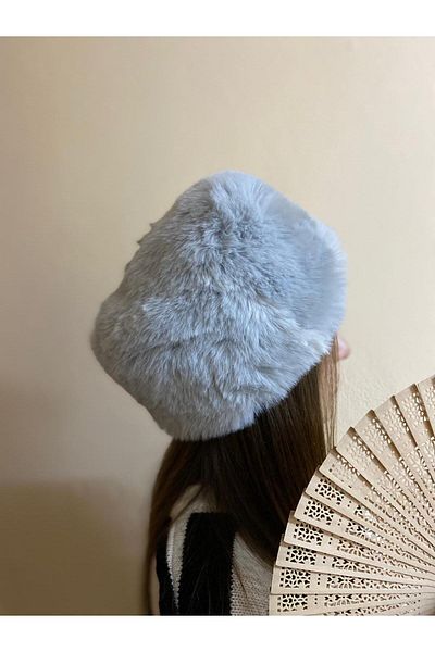 sema aksesuar Gray Furry Plush Heart Hat - Gift - Trend Winter Faux Fur Russian Heart Plush Hat
