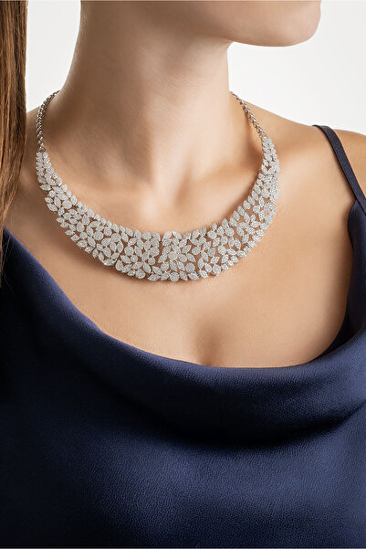 So CHIC... Balo Şıklığı 18 Ayar Beyaz Altın Kaplama Gümüş Tasarım Gerdanlık