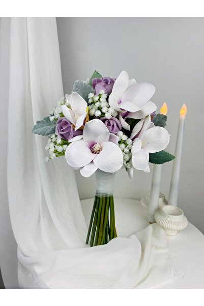 Buketlife Lila beyaz manolya buketi yaka çiçeği