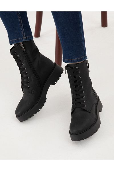 Pierre Cardin Black Lace-Up Patterned Boots 50295918 -Vr046
