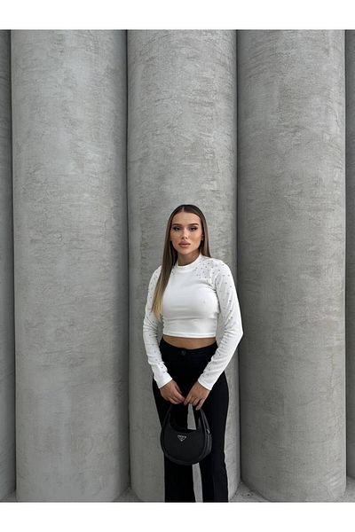 ÇEÇİM ΓΥΝΑΙΚΕΙΑ ΜΑΝΙΚΙΑ ΜΕ ΛΕΠΤΟΜΕΡΕΙΑ CROP BLUZ HYN-58004