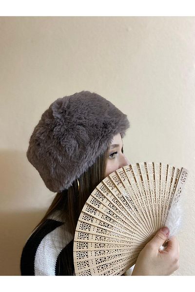 sema aksesuar Anthracite Furry Plush Heart - Gift - Trendy Winter Faux Fur Russian Hat