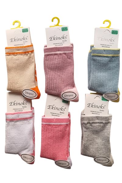 ekinoks socks Безшевни памучни чорапи за момичета, 6 чифта, различни цветове