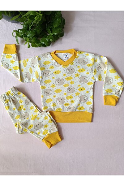 ay ve bulut desen çocuk pijama takımı pamuklu