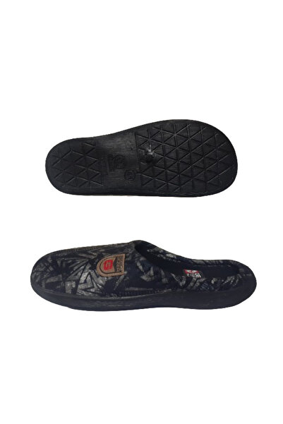 GEZER Ανδρικές ορθοπεδικές παντόφλες με τρίγωνο σχέδιο - Μαύρο/Γκρι, Casual εσωτερικού χώρου - GZEER202-302