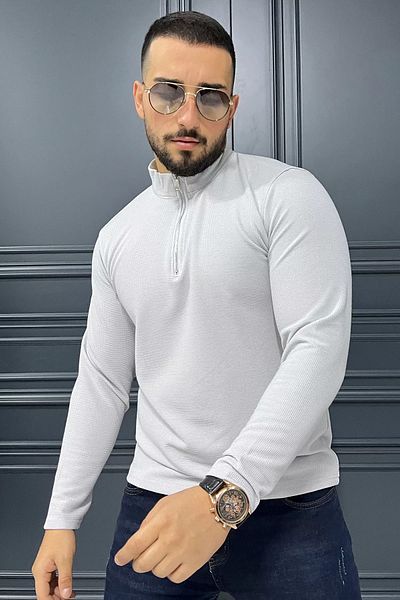 MİSHAR İTALİA Hanorac gri pentru bărbați cu jumătate de fermoar
