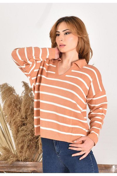 DOĞRUPARK TEKSTİL Pulover cu guler polo cu dungi Locamz Knitwear