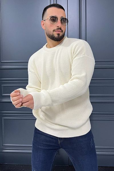 MİSHAR İTALİA Πουλόβερ από πλέξη με ποδηλατική λαιμόκοψη για άνδρες σε γκρι χρώμα