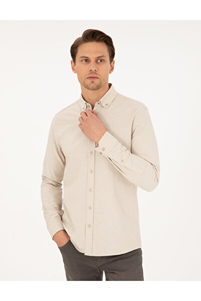 Pierre Cardin Bej Slim Fit Uzun Kollu Gömlek 50297998-VR011