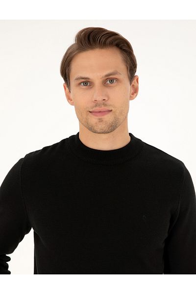 Pierre Cardin Μαύρο Slim Fit Μισό Ζιβάγκο Basic Πλεκτό Πουλόβερ 50296564-vr046