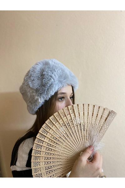 sema aksesuar Gray Furry Plush Heart Hat - Gift - Trend Winter Faux Fur Russian Heart Plush Hat